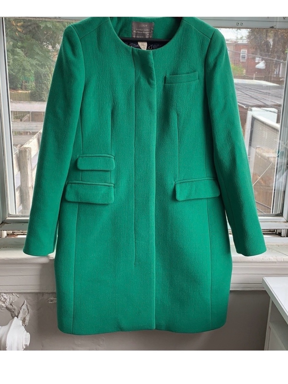 J. Crew Women's Green Double cloth Collarless Coat 10